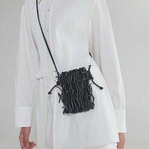 NWT Reike Nen Plitz Drawstring Leather Crossbody Bag IVORY